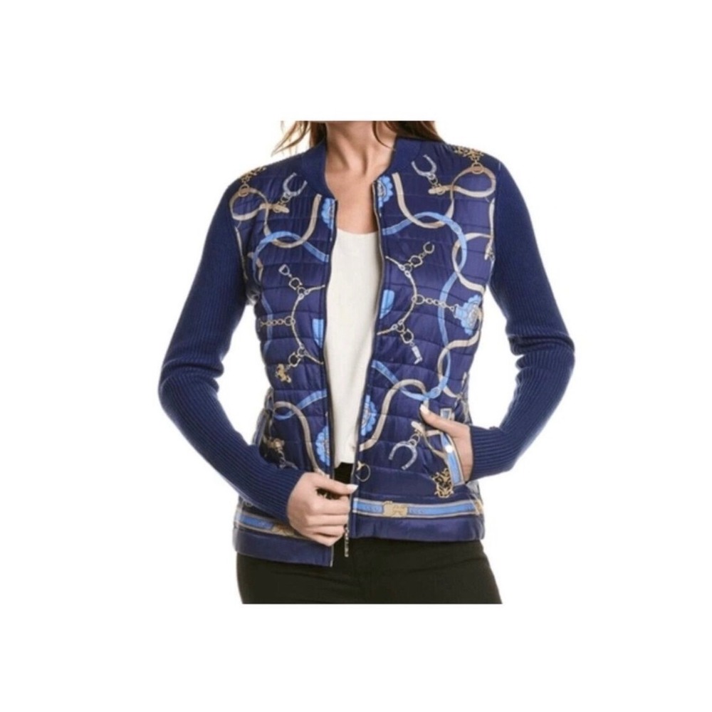 NWT J. McLaughlin Old Money Nautical Coastal Navy Puffer Zip Navy Jacket M